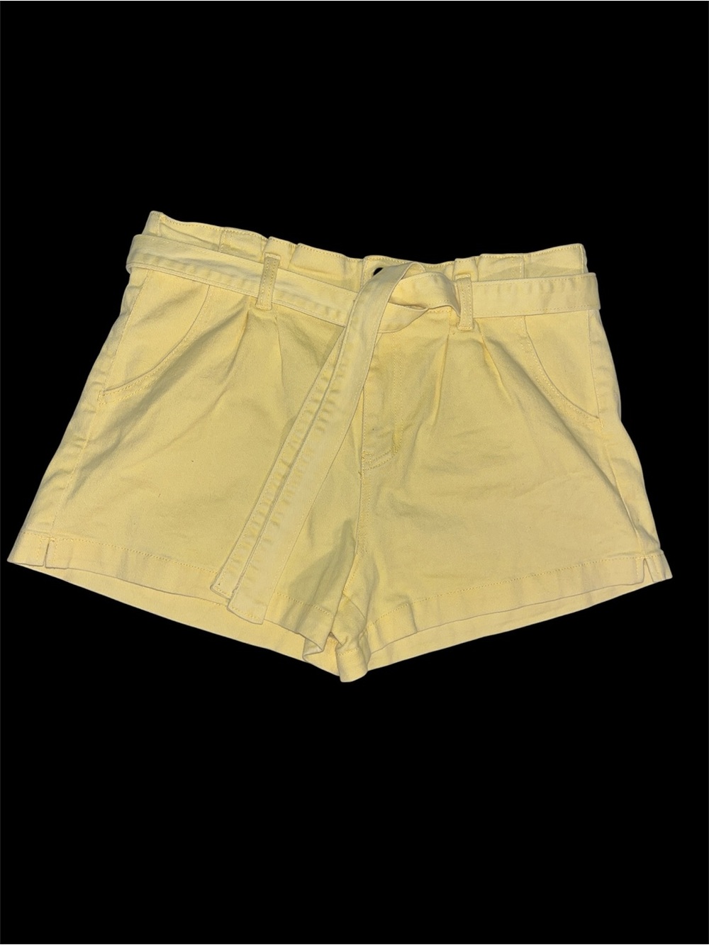 Women's High-Waist Belted Yellow Shorts